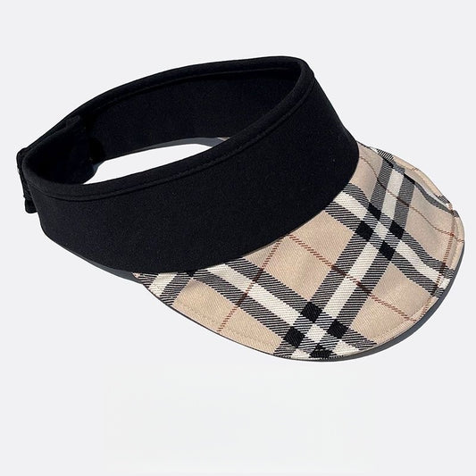 【#A602】Vintage Plaid Splicing Visor Sun Hat, Unisex Adjustable Breathable Outdoor Sport Empty Top Cap