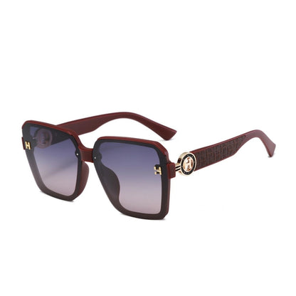 【#A606】Vintage Square Gradient Lens Sunglasses, Women Luxury Embossed Temple UV Protection Shades