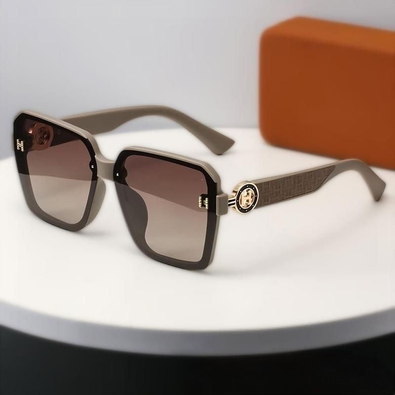 【#A606】Vintage Square Gradient Lens Sunglasses, Women Luxury Embossed Temple UV Protection Shades