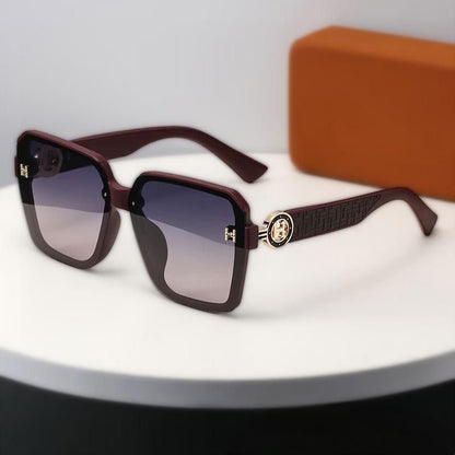 【#A606】Vintage Square Gradient Lens Sunglasses, Women Luxury Embossed Temple UV Protection Shades