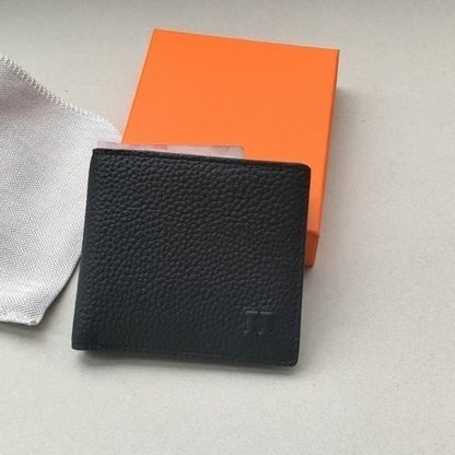 【#A607】Men's Grain Leather Bifold Wallet, Minimal Embossed Logo Multi-Card Slots Durable Purse