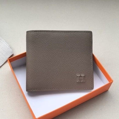 【#A607】Men's Grain Leather Bifold Wallet, Minimal Embossed Logo Multi-Card Slots Durable Purse
