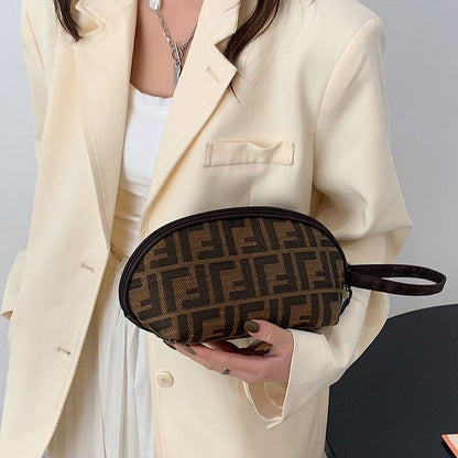 【#A608】Vintage All Over Jacquard Shell Makeup Bag, Portable Handheld Large Capacity Wash Storage Pouch