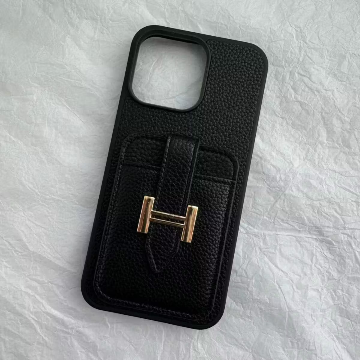 【#A609】Luxury Grain Leather Card Holder Phone Case, Metal Buckle Pocket Full Coverage Shockproof Cover