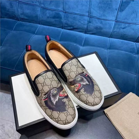 【#A617】Vintage All Over Print Slip On Loafers, Unisex Animal Graphic Breathable Flat Casual Sneakers