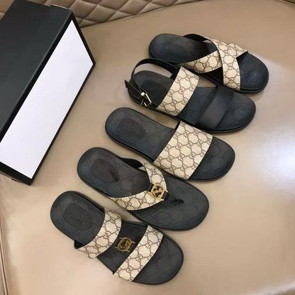 【#A623】Vintage Jacquard Spliced Flat Slide Sandals, Unisex Multi-style Anti-slip Outdoor Flip & Ankle Strap Slippers