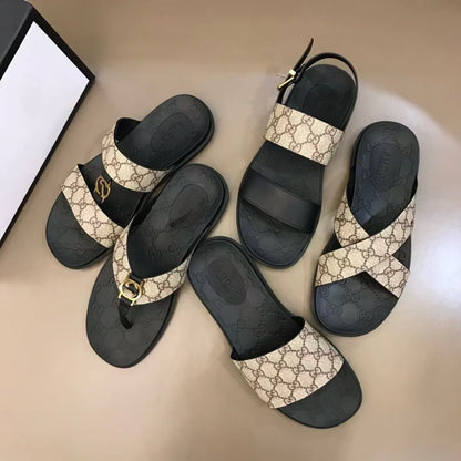 【#A623】Vintage Jacquard Spliced Flat Slide Sandals, Unisex Multi-style Anti-slip Outdoor Flip & Ankle Strap Slippers