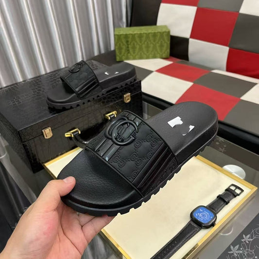 【#A624】Vintage Color Stripe Platform Slide Sandals, Unisex Embossed Anti-slip Beach Slippers