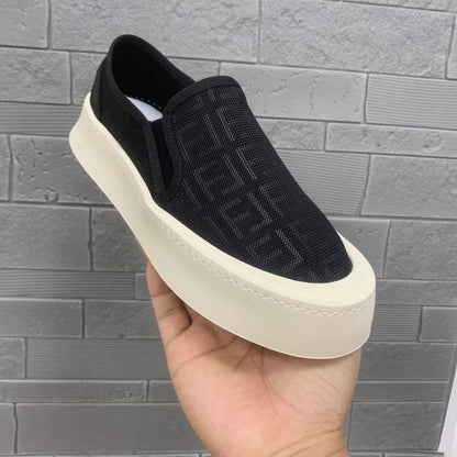 【#A625】Mesh Platform Slip On Sneakers, Unisex Summer Breathable Plaid Jacquard Casual Shoes