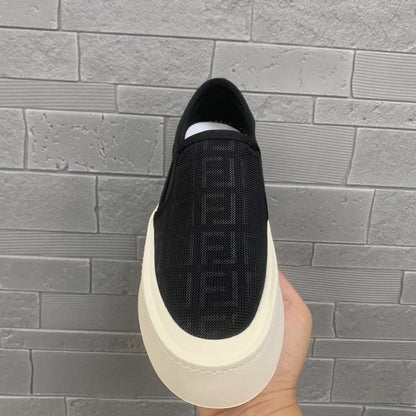 【#A625】Mesh Platform Slip On Sneakers, Unisex Summer Breathable Plaid Jacquard Casual Shoes