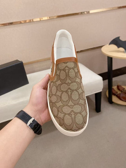 【#A626】Vintage Circular Monogram Slip On Sneakers, Unisex Denim Breathable Flat Casual Loafers