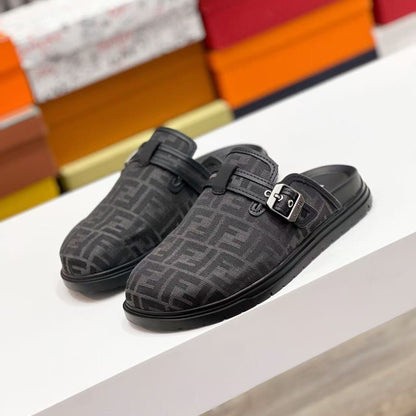 【#A627】Vintage Geometric Print Mule Clogs, Unisex Buckle Platform Slip-On Outdoor Slides