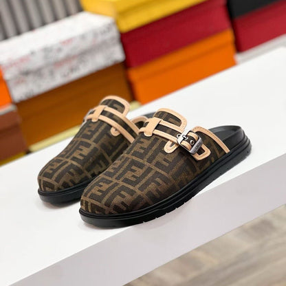 【#A627】Vintage Geometric Print Mule Clogs, Unisex Buckle Platform Slip-On Outdoor Slides