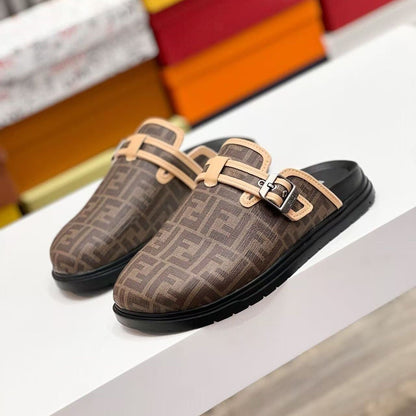 【#A627】Vintage Geometric Print Mule Clogs, Unisex Buckle Platform Slip-On Outdoor Slides