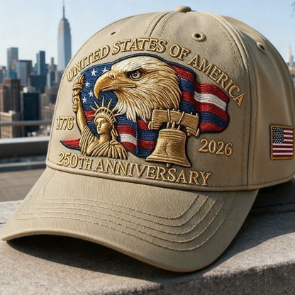 American Eagle 3D Embroidery Baseball Cap, 2026 Anniversary Flag Patch Outdoor Sun Visor Hat