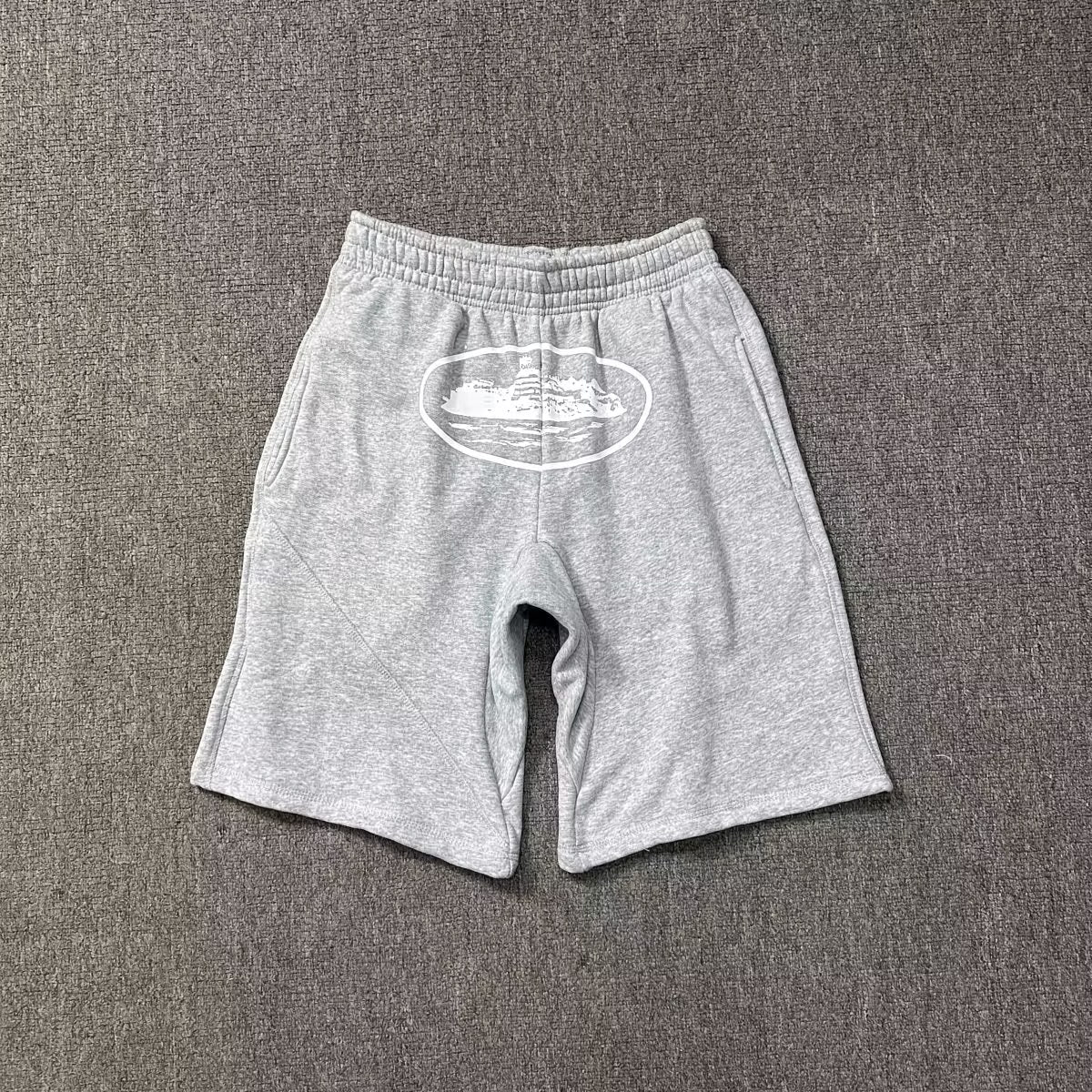 Oval Island Print Casual Sweat Shorts, Unisex Loose Drawstring Sports Mid Shorts