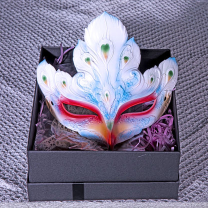 Chinese Style 3D Peacock Feather Half Face Mask, Vintage Hanfu Photoshoot Party Masquerade Mask