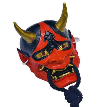 Japanese Hannya Oni Mask, Resin Retro Fangs Demon Mask Halloween Cos Escape Room Photo Prop