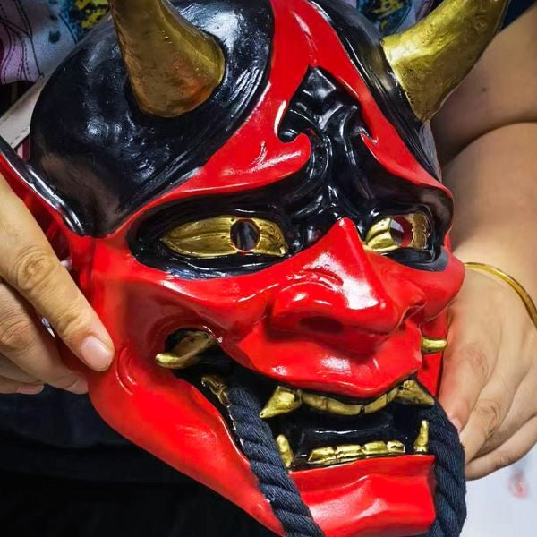 Japanese Hannya Oni Mask, Resin Retro Fangs Demon Mask Halloween Cos Escape Room Photo Prop