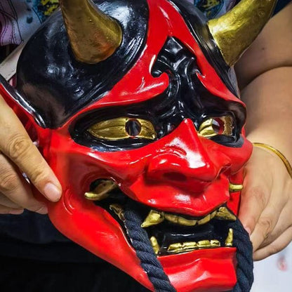 Japanese Hannya Oni Mask, Resin Retro Fangs Demon Mask Halloween Cos Escape Room Photo Prop