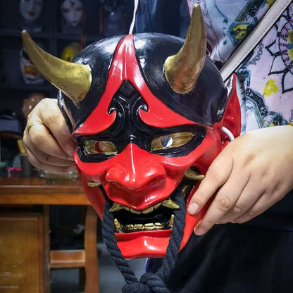 Japanese Hannya Oni Mask, Resin Retro Fangs Demon Mask Halloween Cos Escape Room Photo Prop