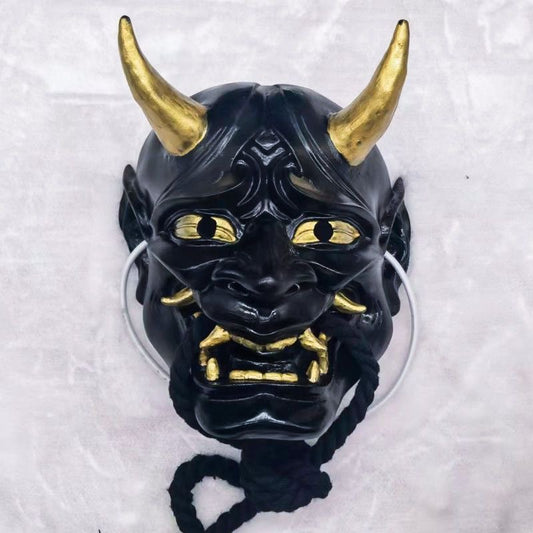 Japanese Hannya Oni Mask, Resin Retro Fangs Demon Mask Halloween Cos Escape Room Photo Prop