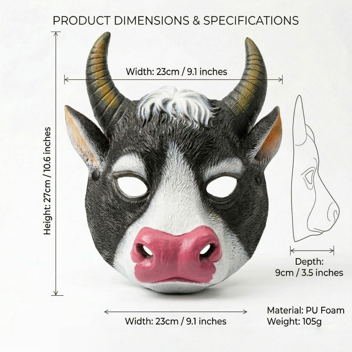 Realistic Cow PU Foam Mask, Cartoon Animal Ox Head Mask Halloween Party Cosplay Costume Prop