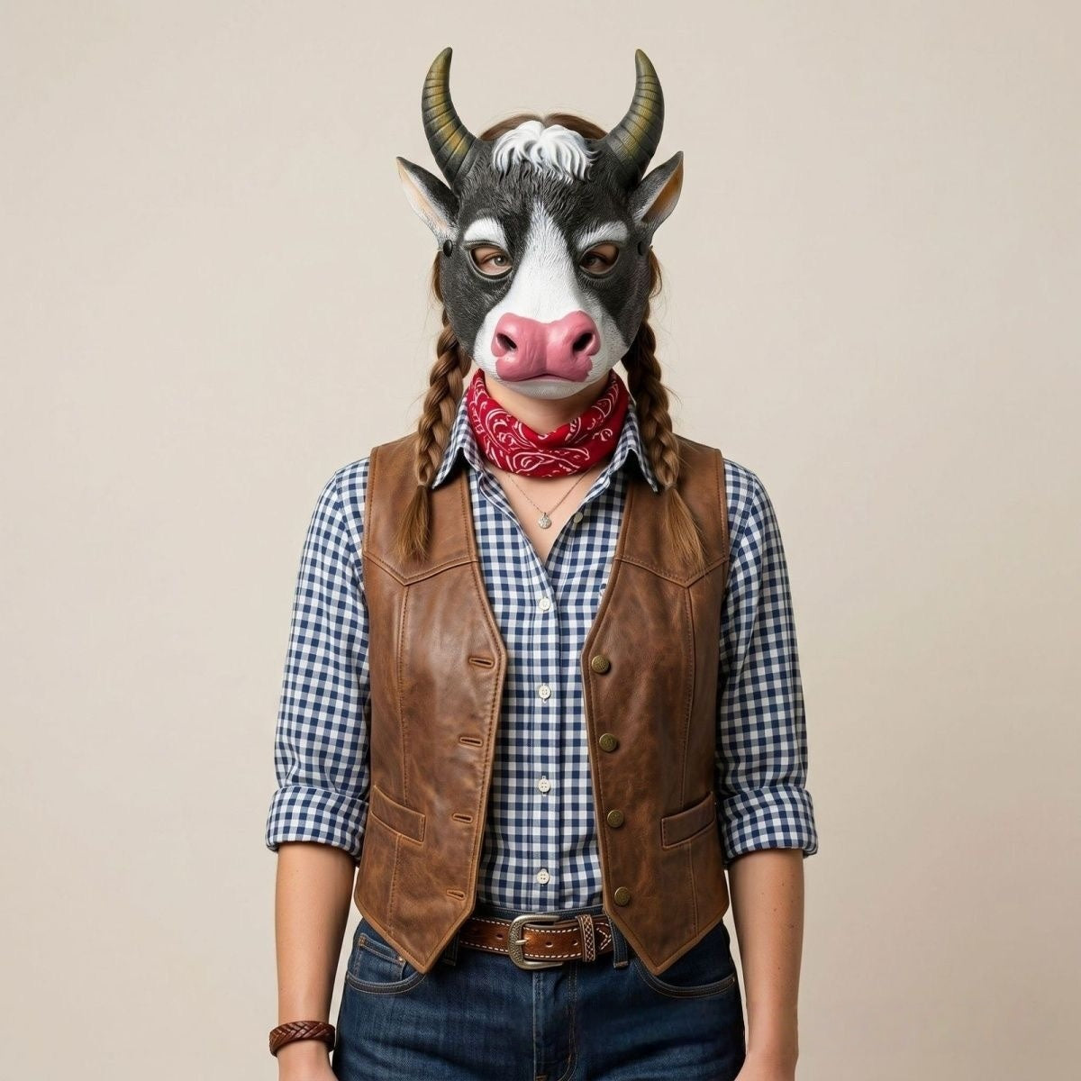 Realistic Cow PU Foam Mask, Cartoon Animal Ox Head Mask Halloween Party Cosplay Costume Prop