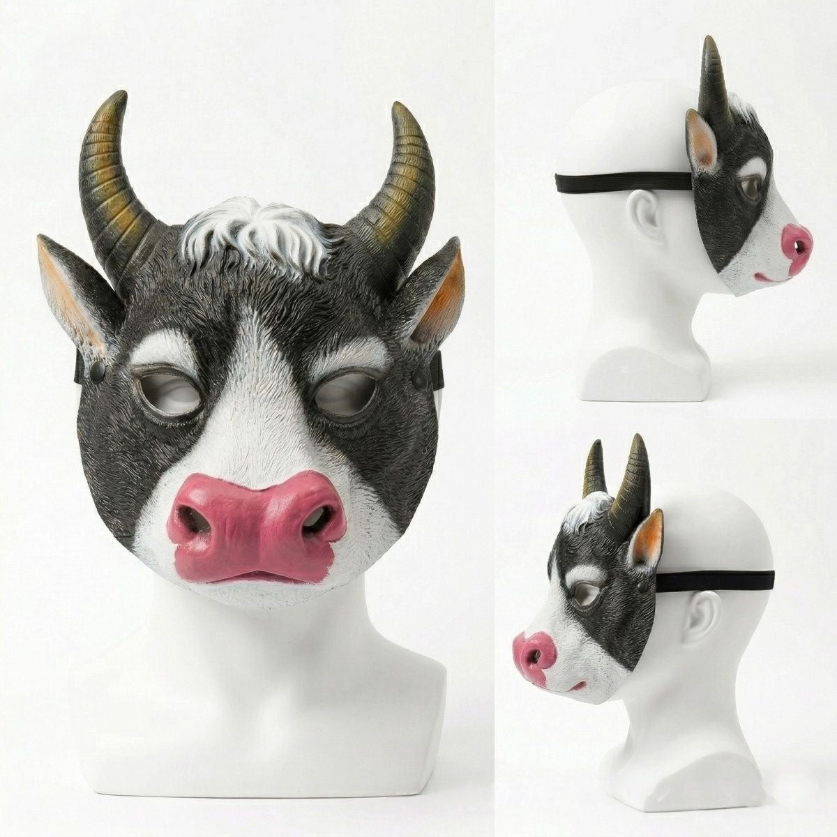 Realistic Cow PU Foam Mask, Cartoon Animal Ox Head Mask Halloween Party Cosplay Costume Prop