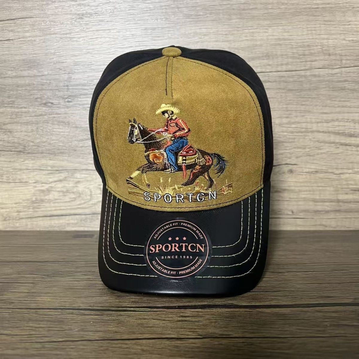 American Western Cowboy Rider Embroidered Baseball Cap, Suede Spliced Vintage Casual Sun Visor Hat