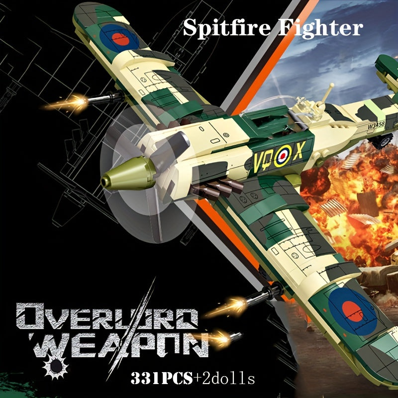 331pcs Military Spitfire Aircraft Model, Small Building Blocks, Educational Toy With 2 Soldiers, Christmas And Halloween Gifts For Children
