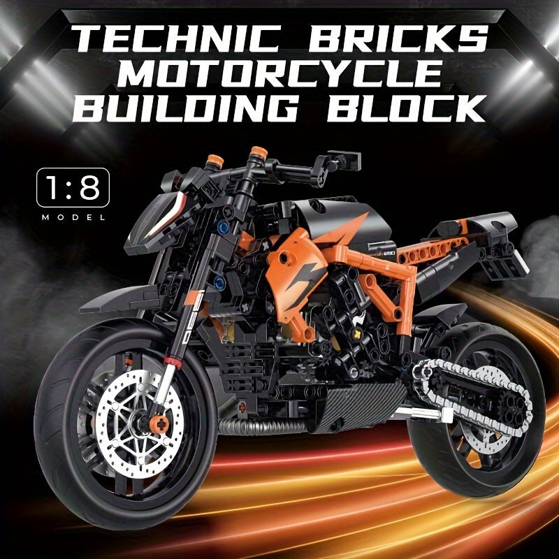 Technic Bricks Motorcycle Building Block Set - 579pcs 1:8 Scale Orange Model Kit for Ages 8-12, ABS Material, Push Operation Mode - Ideal Gi