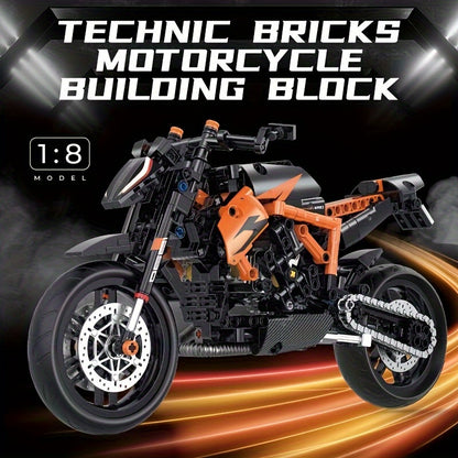 Technic Bricks Motorcycle Building Block Set - 579pcs 1:8 Scale Orange Model Kit for Ages 8-12, ABS Material, Push Operation Mode - Ideal Gi