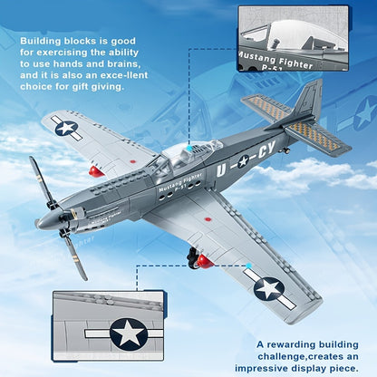 285pcs Military P-51 Mustang Fighter Building Blocks, Army Educational Bricks For Children, Birthday Toys, Christmas Gifts