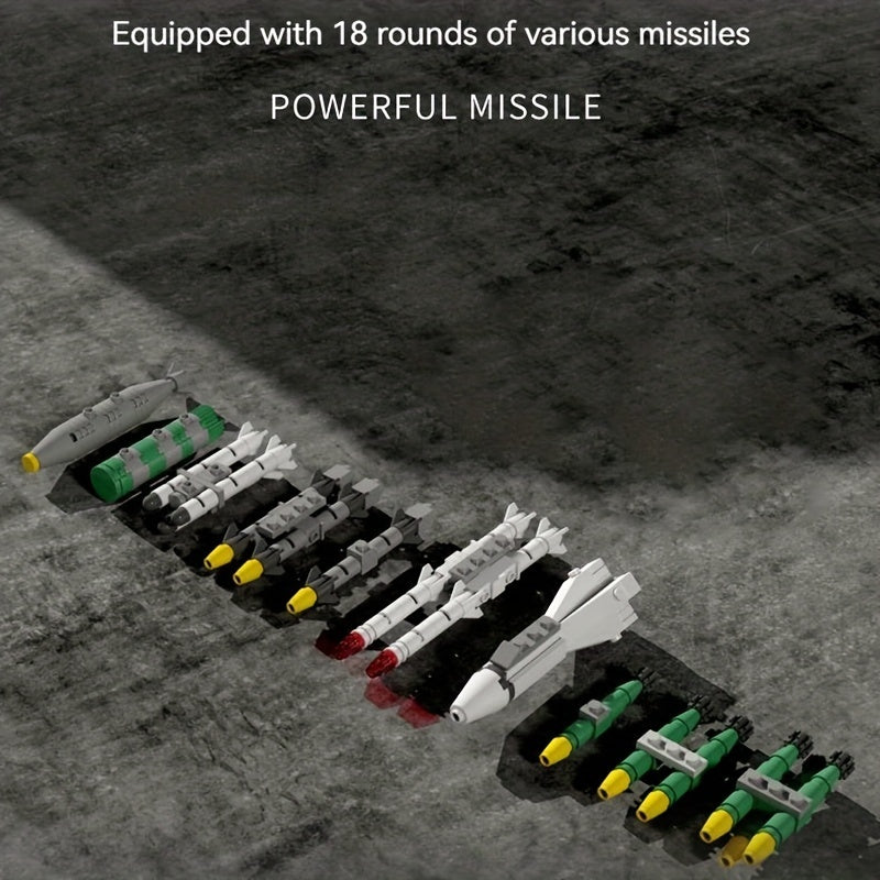 1387pcs Simulative Military F-18 Hornet Raptor Fighter Aircraft Building Blocks with Missile Model - Perfect Assembly Gift