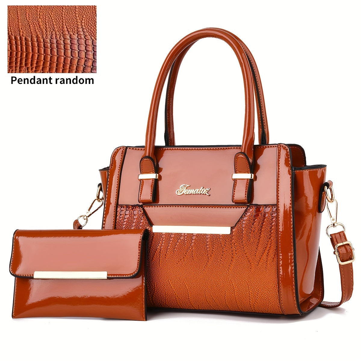 today's deals，No middlemen to make the difference!Classic Solid Color Crocodile Pattern Tote Bag With Clutch Purse, Textured Bags For Women