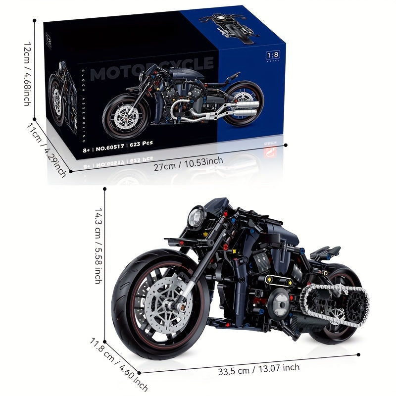 623-Piece 1:8 Scale Tech Motorcycle Building Blocks Set - Durable Abs, Perfect For Youngsters 8-12, Classic Bike Model & Decorative Display,