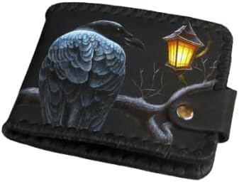 HOTMystery Night Raven, Men's 3D Genuine Leather Wallet, Handmade wallet, Carved wallet, Tooled wallet, Airbrush Art, Biker wallet, Custom wallet, Personalized wallet