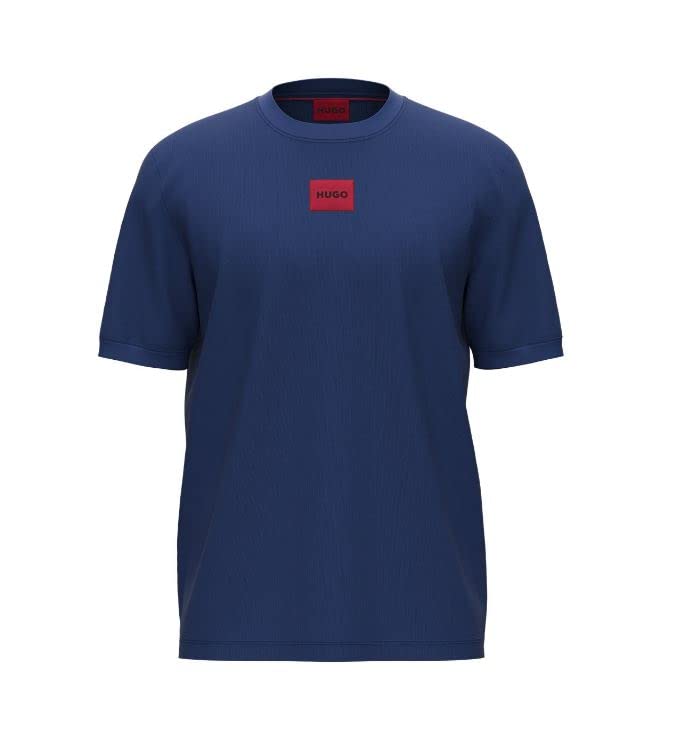 HOTHugo Mens Ribbed Crew Neck Regular Fit Center Logo T-Shirt