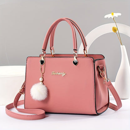 today's deals，No middlemen to make the difference!Fashion Solid Color Handbag, Women's Top Handle Square Purse, Elegant Crossbody Bag With Pompom Ball Pendant