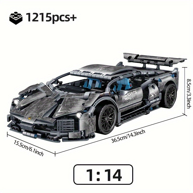 New 1215pcs Dark Grey Sports Car Building Block Model, Building Toys For Adults And Kids, Decorations For Living Room Room, Christmas And Ha