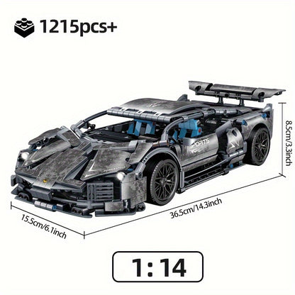 New 1215pcs Dark Grey Sports Car Building Block Model, Building Toys For Adults And Kids, Decorations For Living Room Room, Christmas And Ha