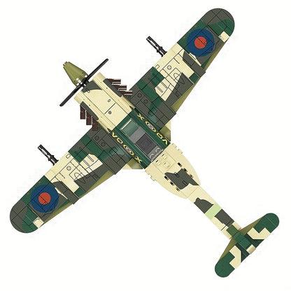 331pcs Military Spitfire Aircraft Model, Small Building Blocks, Educational Toy With 2 Soldiers, Christmas And Halloween Gifts For Children