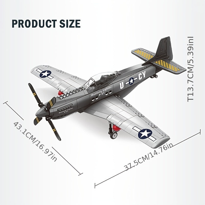 285pcs Military P-51 Mustang Fighter Building Blocks, Army Educational Bricks For Children, Birthday Toys, Christmas Gifts