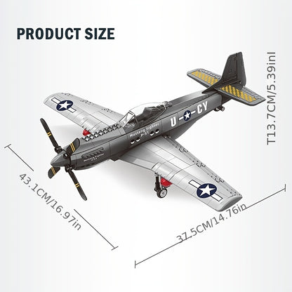 285pcs Military P-51 Mustang Fighter Building Blocks, Army Educational Bricks For Children, Birthday Toys, Christmas Gifts