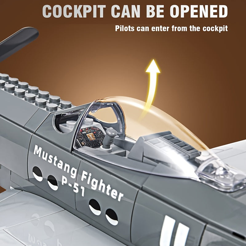 285pcs Military P-51 Mustang Fighter Building Blocks, Army Educational Bricks For Children, Birthday Toys, Christmas Gifts