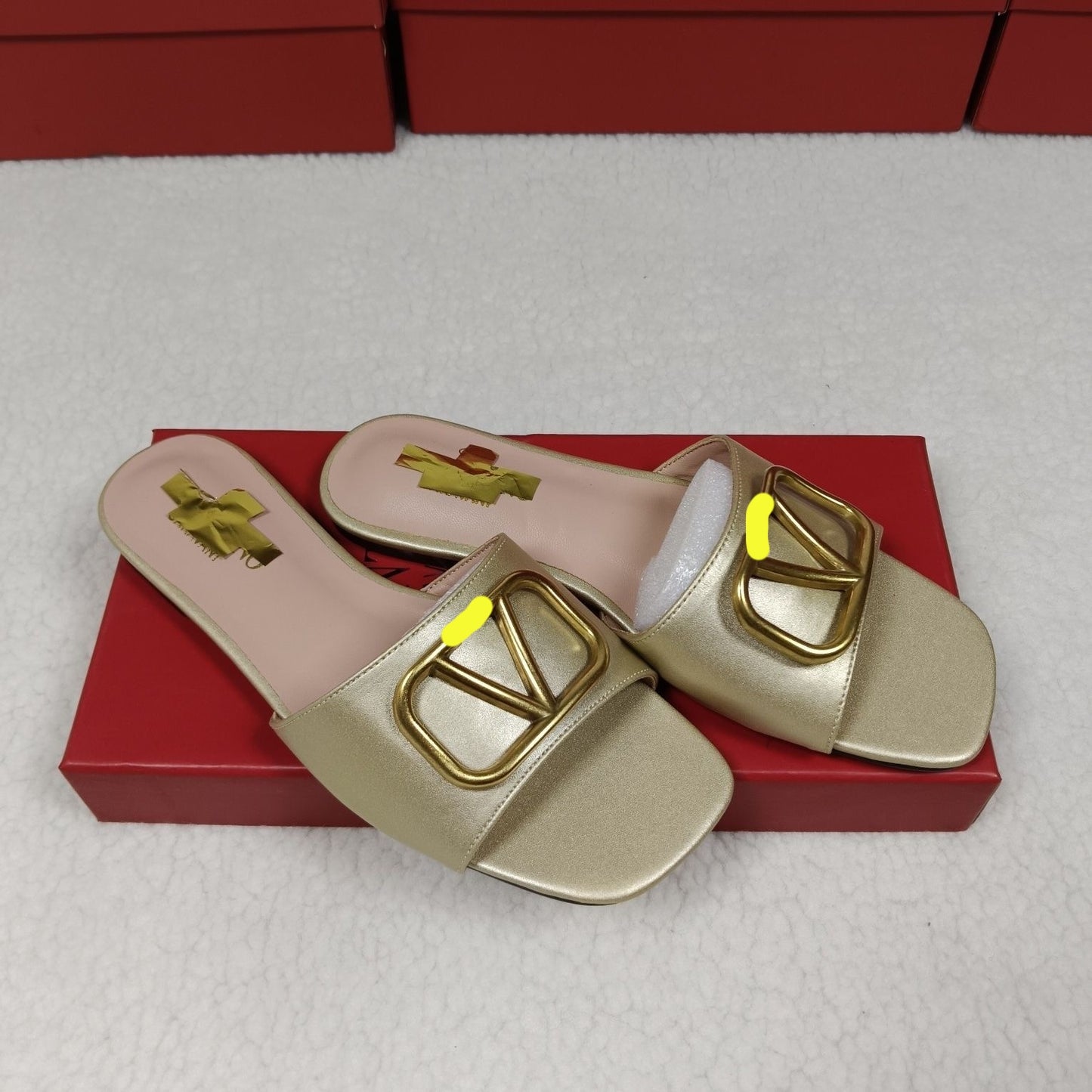 Metal Logo Patent Leather Slide Sandals