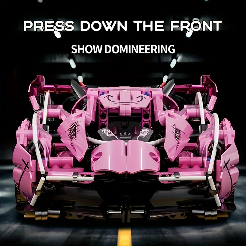 981pcs Building Blocks Car, 1:14 Supercar Design, Cool Pink Appearance, Educational And Intellectual Toy, Easy To Assemble And Operate, Perf
