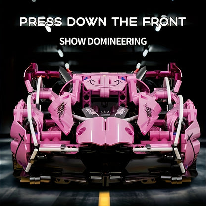 981pcs Building Blocks Car, 1:14 Supercar Design, Cool Pink Appearance, Educational And Intellectual Toy, Easy To Assemble And Operate, Perf