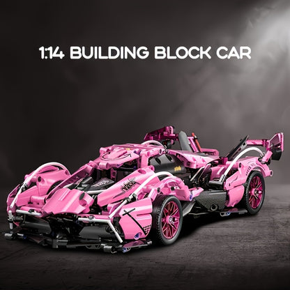 981pcs Building Blocks Car, 1:14 Supercar Design, Cool Pink Appearance, Educational And Intellectual Toy, Easy To Assemble And Operate, Perf